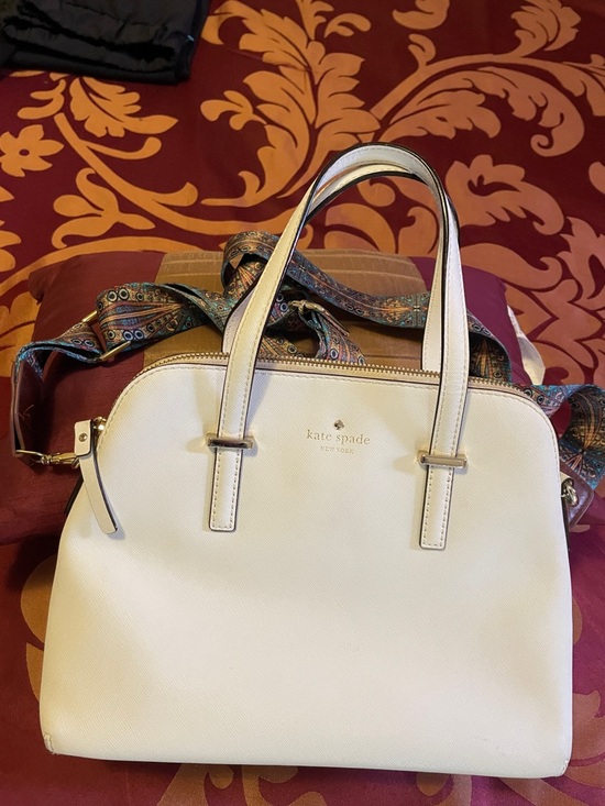 kate spade Handbags - kate spade Cream Saffiano Leather Satchel with Patterned Strap